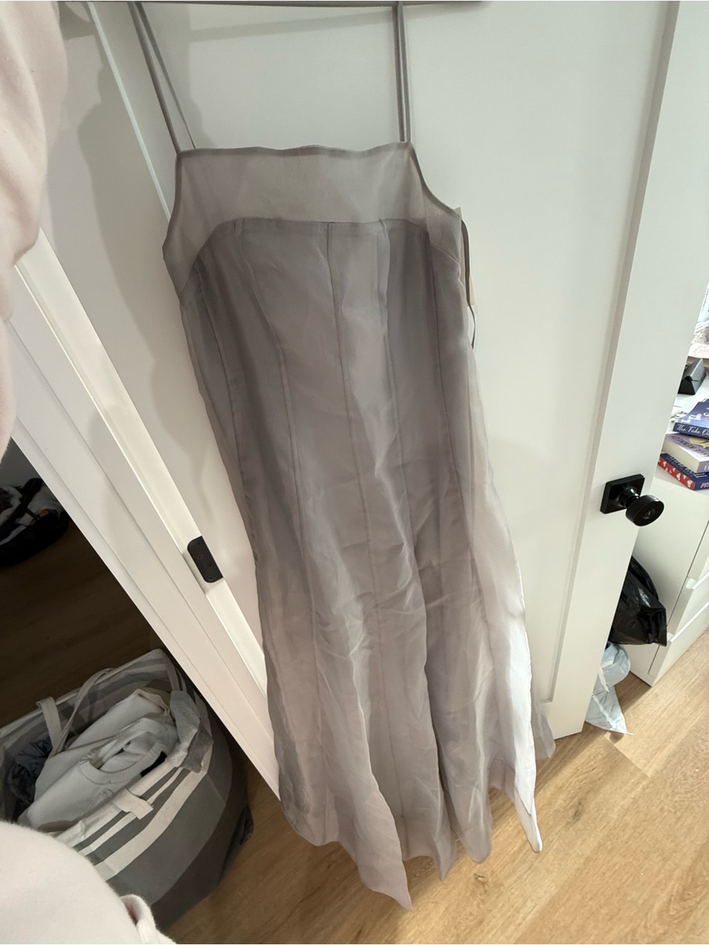 STAUD Strapless Gray Maxi Dress with Flowing A-Line Silhouette, NWT - Picture 4 of 6
